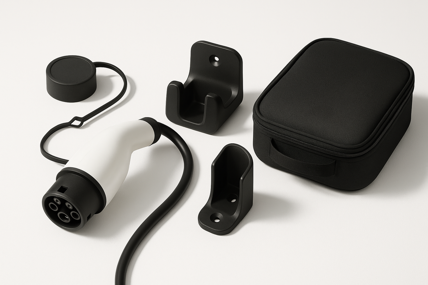 EVPLUG electric vehicle charging accessories including holders, covers, and connector adapters.