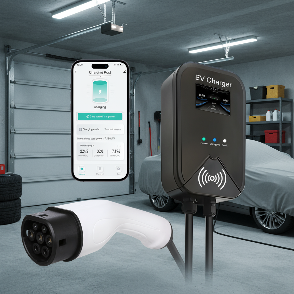 EVPLUG adjustable Type 2 Wallbox EV Charger 7kW 11kW 22kW, APP-controlled smart charger for home and commercial use.

